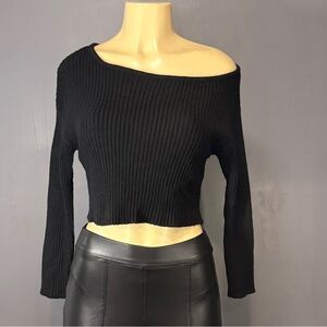 Pink Rose Black XS Ribbed Off Shoulder Crop Sweater Top NWT